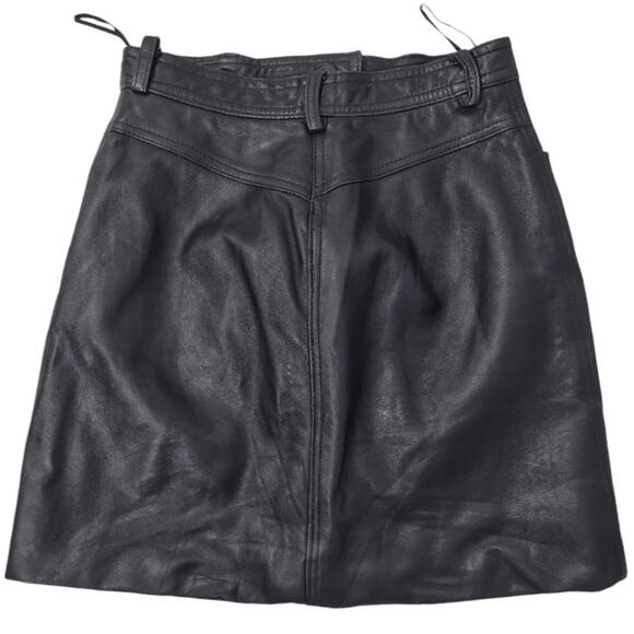 VAKKO Upcycled Black Leather Mini Skirt Sz 10 High Waist Jean Style Vintage Y2K - Picture 4 of 11
